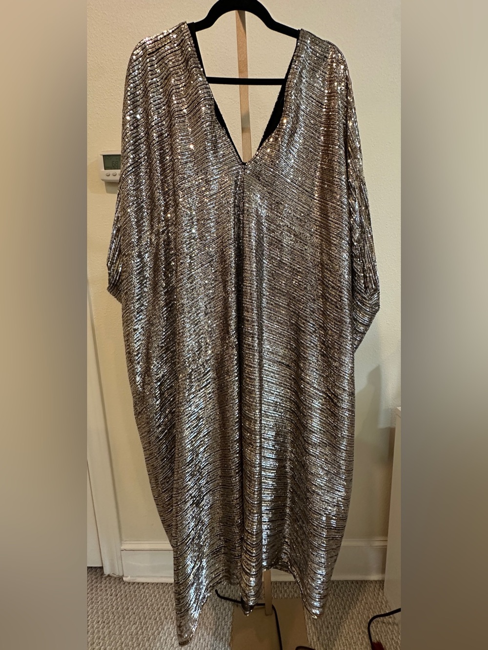 Jennifer & Grace Sequin Handmade Kaftan Dress Gold Black Oversized V Neck